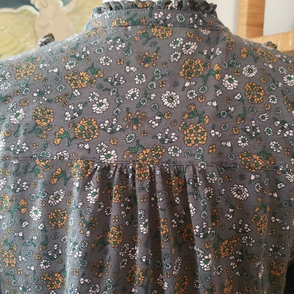 Boden Floral Ruffle Front Long Sleeve Blouse Size 10